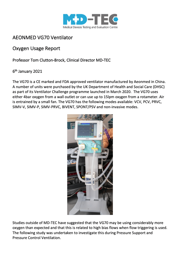 MD-TEC VG70 O2 Usage Report