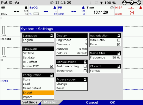 corpuls c3 configuration save